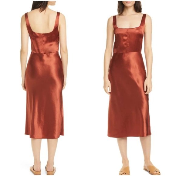 Vince Dresses & Skirts - VINCE Slim Fitted Slip Dress Rust Satin Classy Wedding
